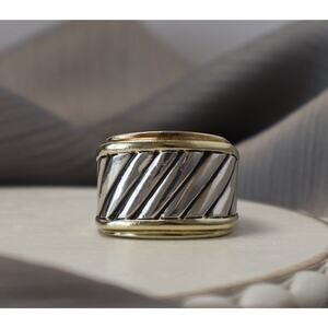David Yurman 14k Yellow Gold & Sterling Silver Cigar Ring 8.23G / Sz 6